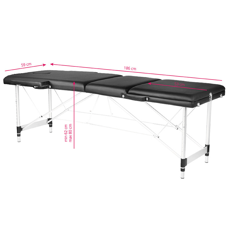 Stół Składany Do Masażu Aluminiowy Komfort 3 Segmentowy Black